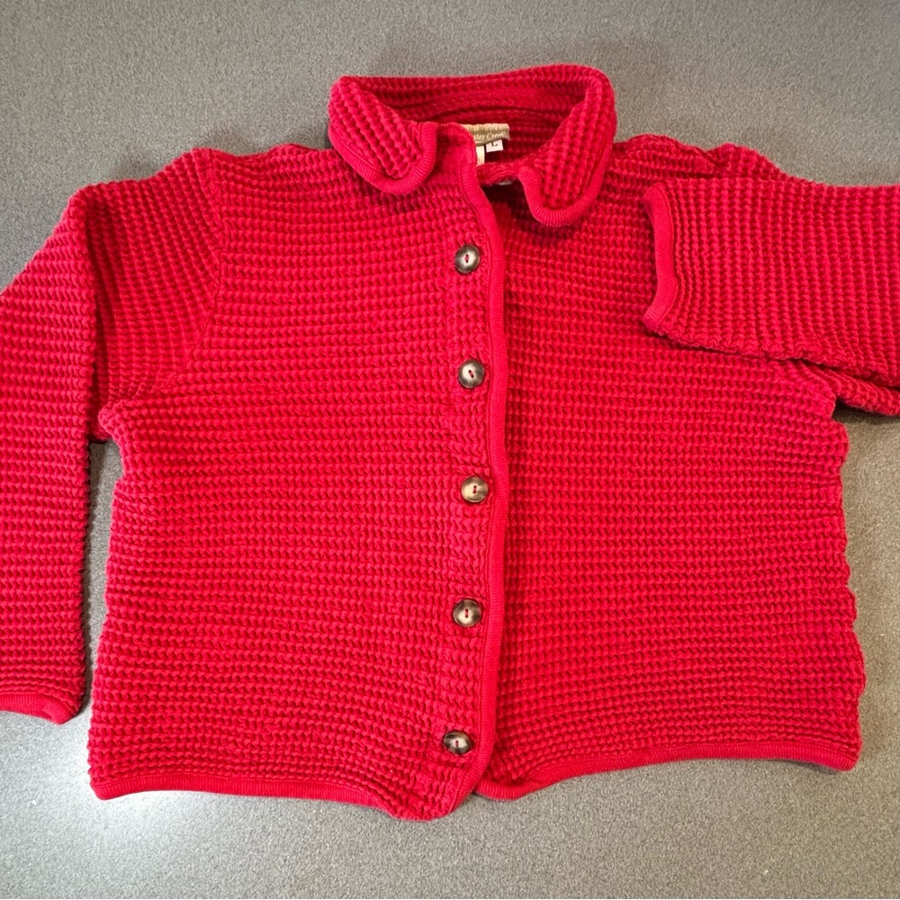 Red Button-Up Knit Cardigan Coldwater Creek Waffle Knit‎ Button Up
Shirt/Jacket